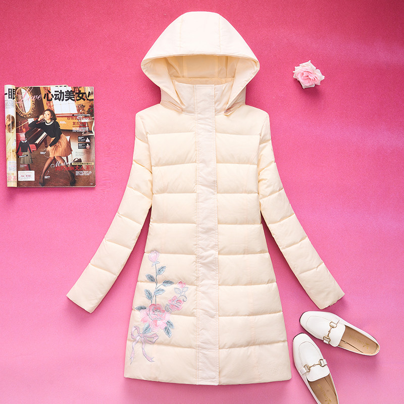 绣花白鸭绒羽绒服冬季女修身显瘦淑女气质刺绣绣花小个子厚外套