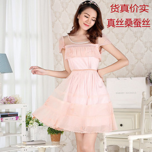 粉红玛丽风格夏女装桑蚕丝甜美真丝连衣裙梦丽莎
