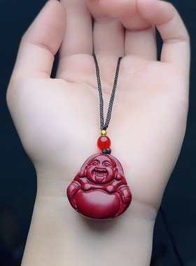 （AAA）朱砂紫砂弥勒佛大肚笑佛紫砂本命年项链吊坠挂件批发