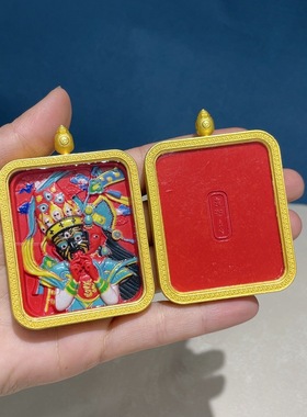 （AAA）朱砂手绘唐卡守护神吊坠彩绘扎基拉姆生效本命佛朱砂手绘