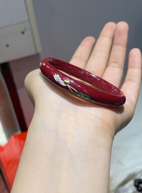 (AAA)朱砂紫金砂彩绘荷花手镯首饰精致小众手镯宽条内刻心经54-62