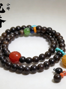 （金标041)配国检沉香手串佛珠项链手链蜜蜡复古盘串南红绿松