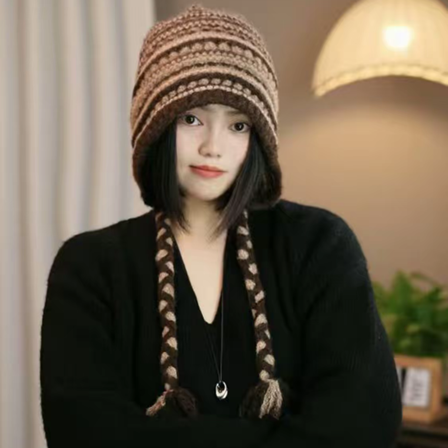 韩版复古针织帽子女秋冬保暖护耳