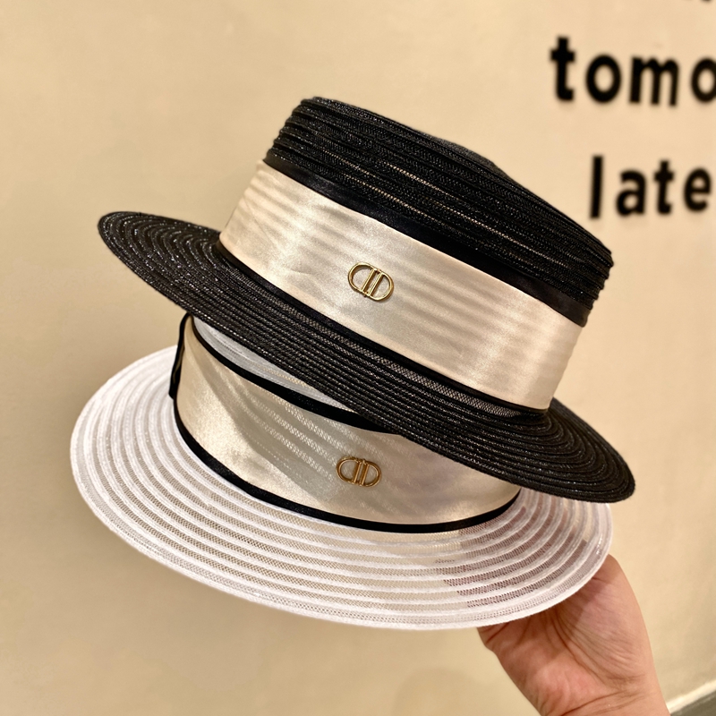 女士短帽檐平顶帽女夏季法式名媛风时尚小沿礼帽遮阳防晒草帽网红