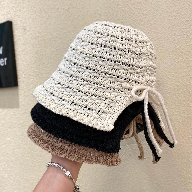 ins日系显脸小后开叉针织水桶帽女夏季镂空透气蝴蝶结渔夫帽遮阳,服饰配件/皮带/帽子/围巾,帽子,淘宝优惠券,粉丝福利购,淘宝优惠卷