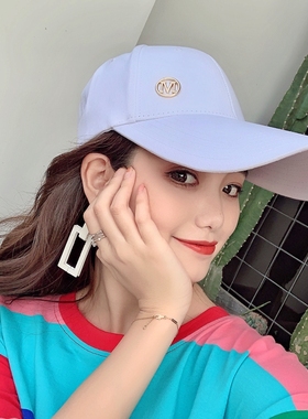 chic帽子女加长帽檐M标鸭舌帽四季韩版百搭遮阳帽黑白色棒球帽男