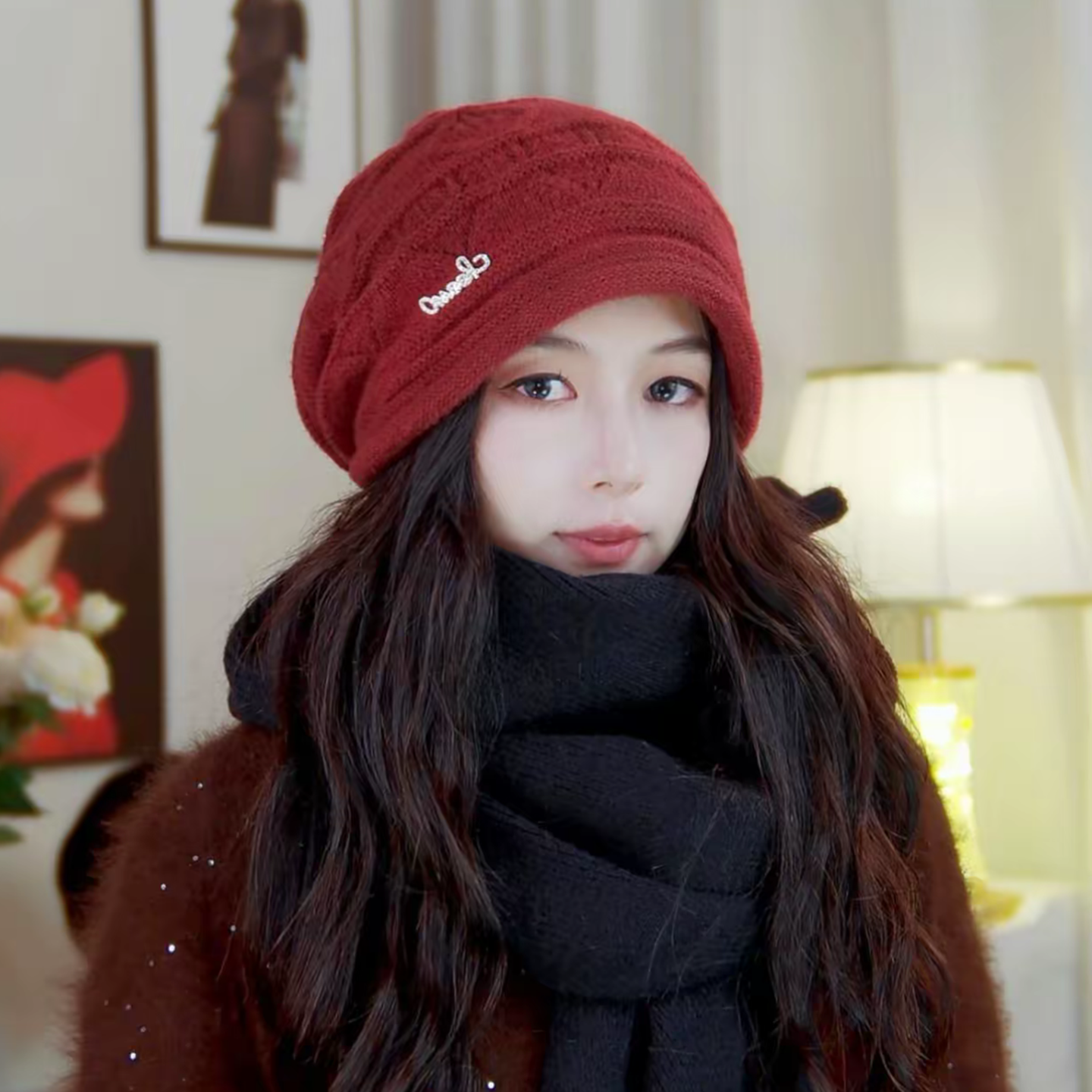 秋冬新款卷边护耳针织帽女双层加绒保暖百搭红色包头帽复古堆堆帽,服饰配件/皮带/帽子/围巾,帽子,淘宝优惠券,粉丝福利购,淘宝优惠卷
