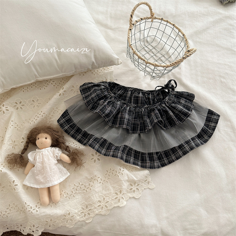 2025秋季新品童裙韩版潮女童绑带格子屁帘儿童洋气半身裙短裙