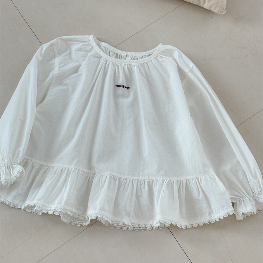 女童上衣2026春季新款韩版潮范洋气百搭女童花边裙摆娃娃衫衬衣