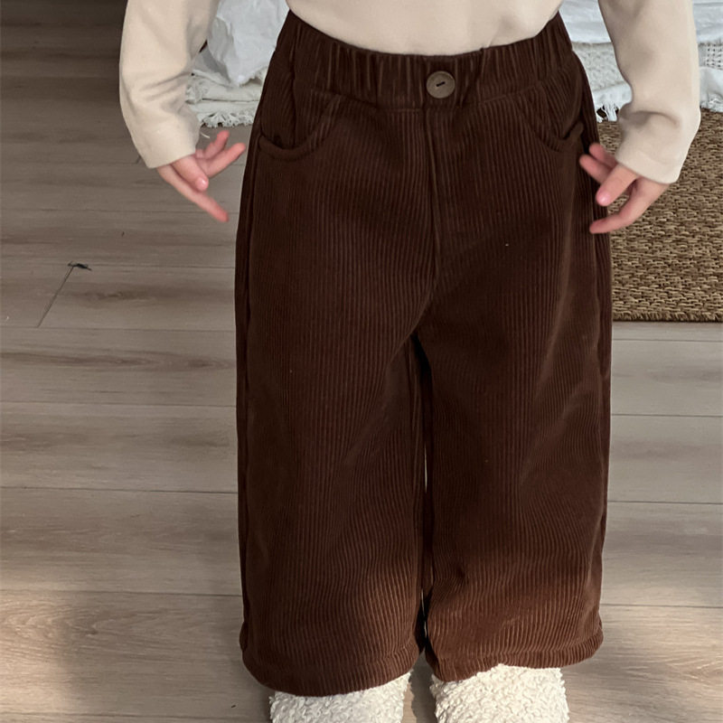 2025秋冬新款韩版潮儿童灯芯绒裤子男女童纯色洋气百搭潮条绒长裤