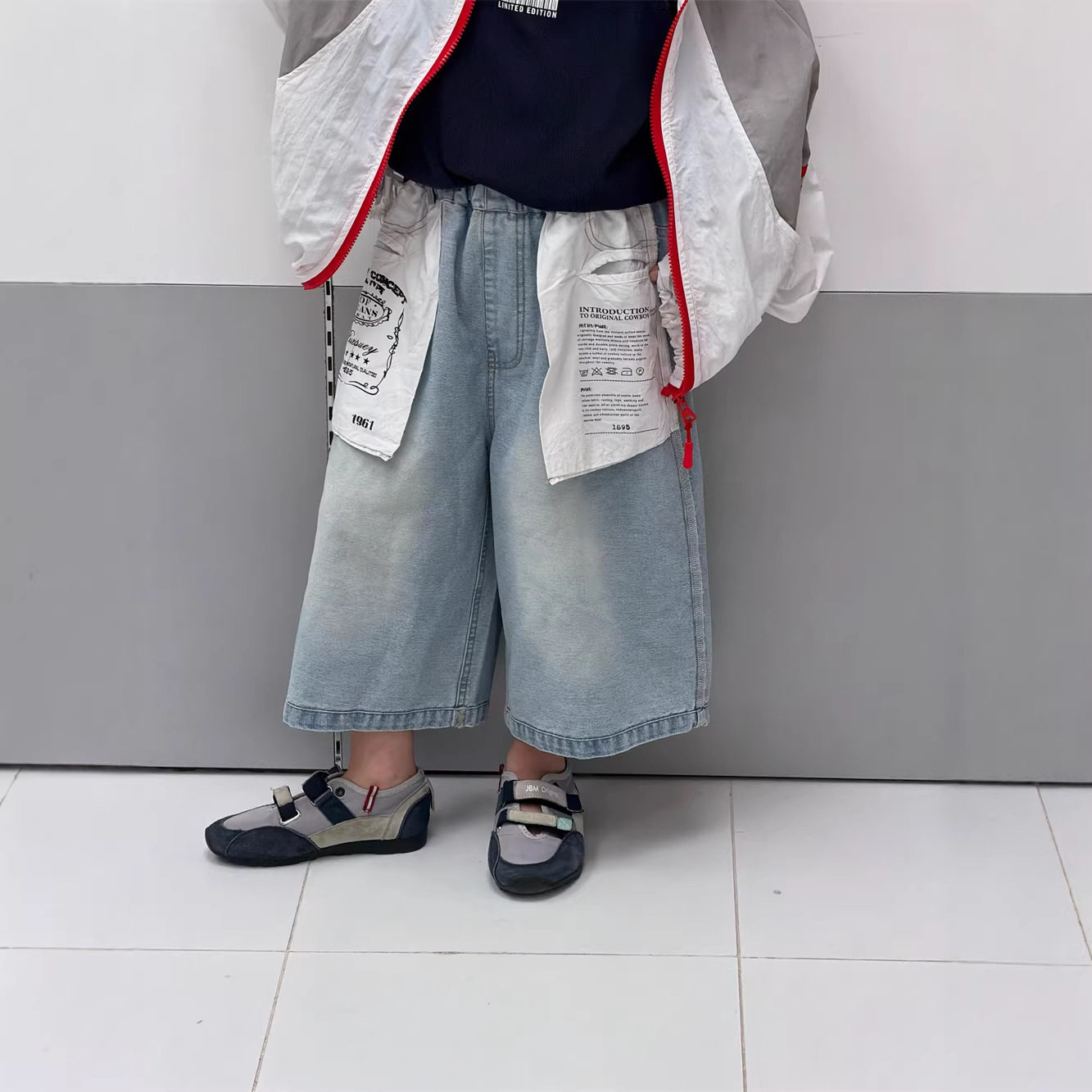 2026夏季小众设计感男童牛仔八分裤撞色贴布阔腿裤儿童水洗潮流裤