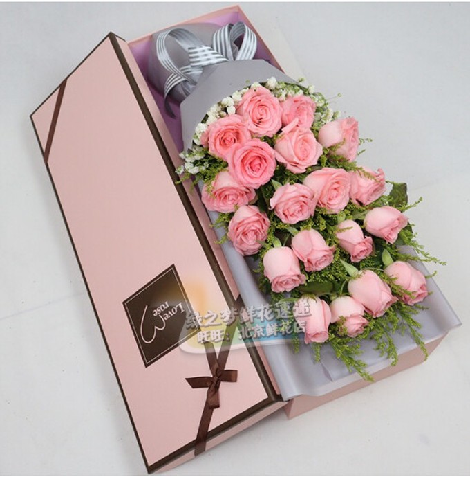 北京快递鲜花 天津生日配送鲜花订花 生日鲜花19朵粉玫瑰鲜花礼盒
