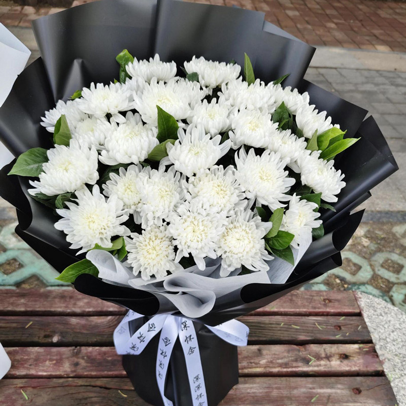 白菊花花束白事花束追悼祭奠扫墓花束白菊花33朵白菊花混搭鲜花束