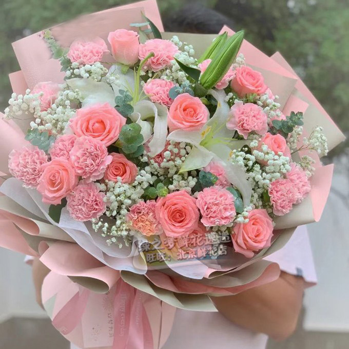 母亲节混搭粉色玫瑰康乃馨花束鲜花送花生日配送鲜花速递同城北京