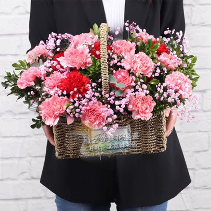 母亲节鲜花康乃馨手提花篮送妈妈送老师生日鲜花速递同城送花北京