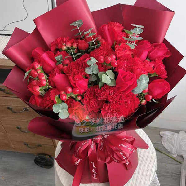 鲜花北京生日送妈妈母亲天津花店送花同城鲜花康乃馨玫瑰混搭花束
