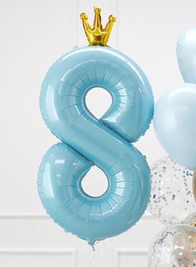 ins蓝色皇冠数字气球铝膜球生日一周岁儿童派对装饰户外拍照道具