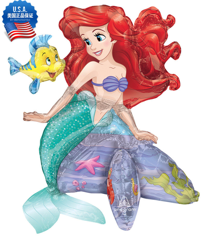 美人鱼人鱼公主充空气站立铝箔气球铝膜卡通可爱宝宝女童生日装饰
