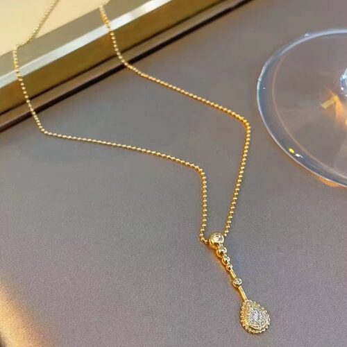18K金女镶嵌 0.11克拉天然南非高品质钻石水滴珠珠项链真金真钻石