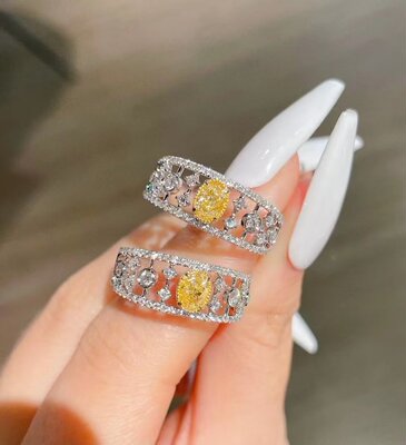 18K金女镶嵌主钻30分 副钻46.8分天然南非高品质钻石白钻黄钻戒指