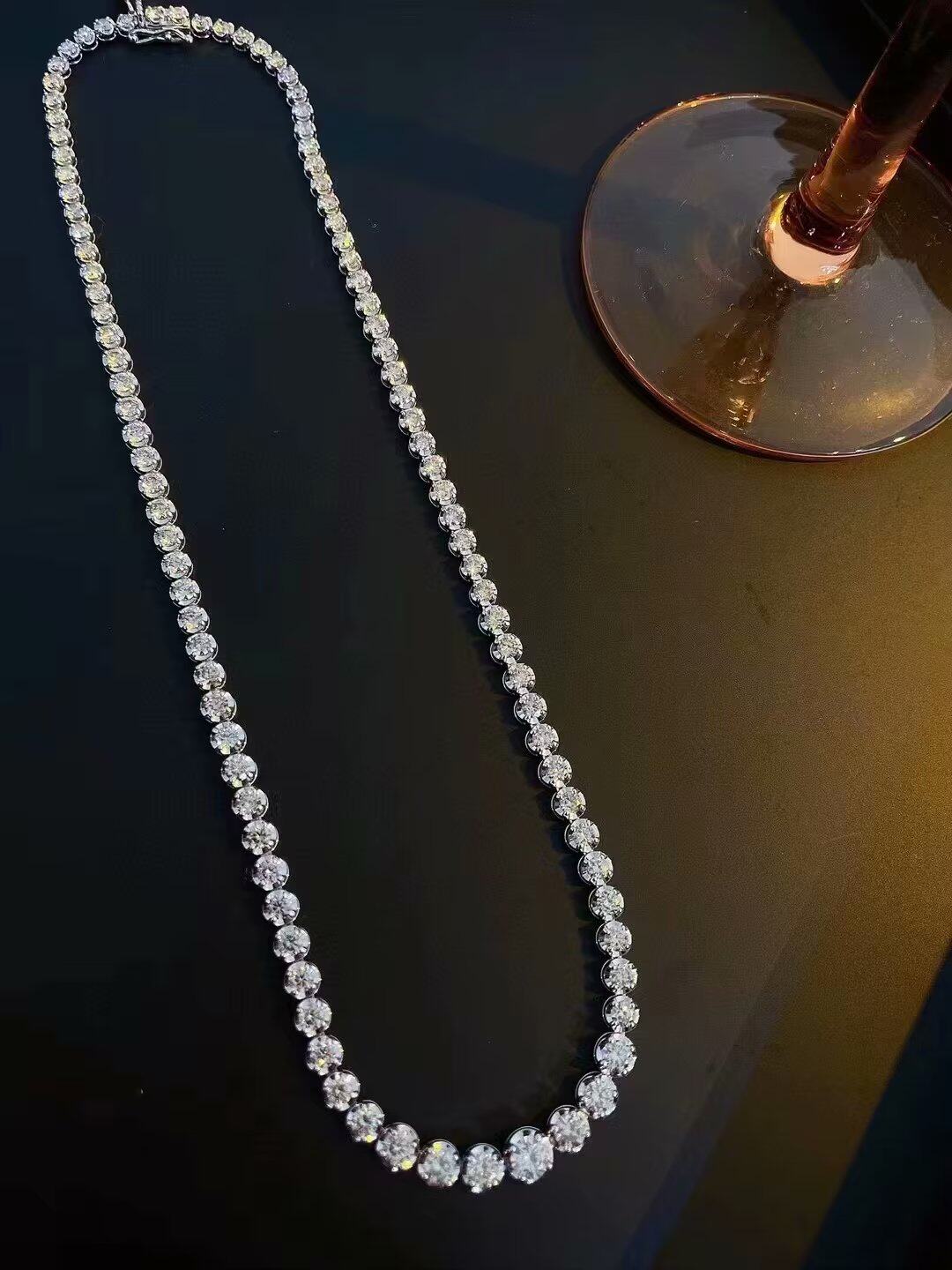 18K金女镶 10克拉天然南非高品质钻石大钻小钻项链真金真钻送证书