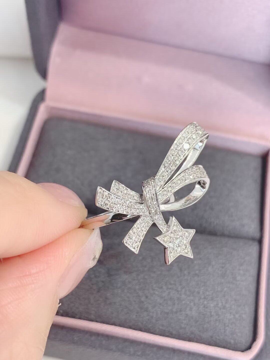 18K金女镶 0.45克拉天然南非高品质钻石蝴蝶结戒指真金真钻送证书