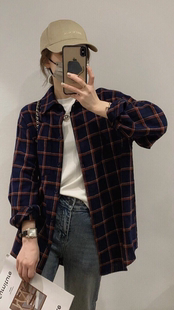 日系复古洋气格子衬衫 秋款 均码 胸围122 衣长70