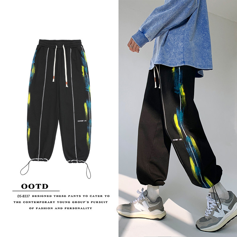 22-春装-抖音直播款纯棉B327-K56-P60男休闲宽松运动裤束脚裤，女装休闲裤，电商B327