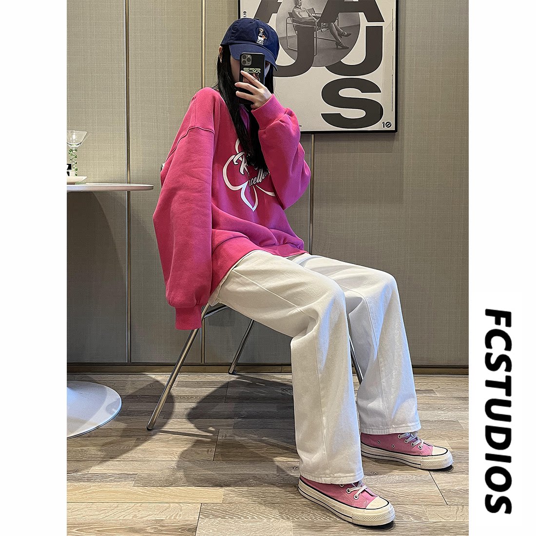 抖音直播款男女港风百搭白色牛仔裤宽松休闲直筒裤N23-P45，男装牛仔裤，电商B327