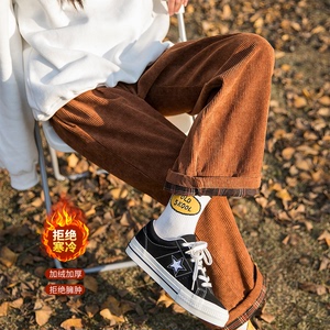 K32-P50 加绒P60 女模秋冬灯芯绒拼接宽松直筒裤男女休闲裤子，男装卫衣，电商B327