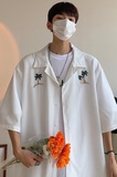 22夏装新款男士宽松休闲刺绣短袖衬衫半袖衫开衫外套C22-P35，男装T恤，电商B327