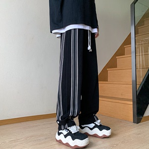 B327-k58-p60 抖音  现货~美式条纹织带男士休闲裤卫裤图片