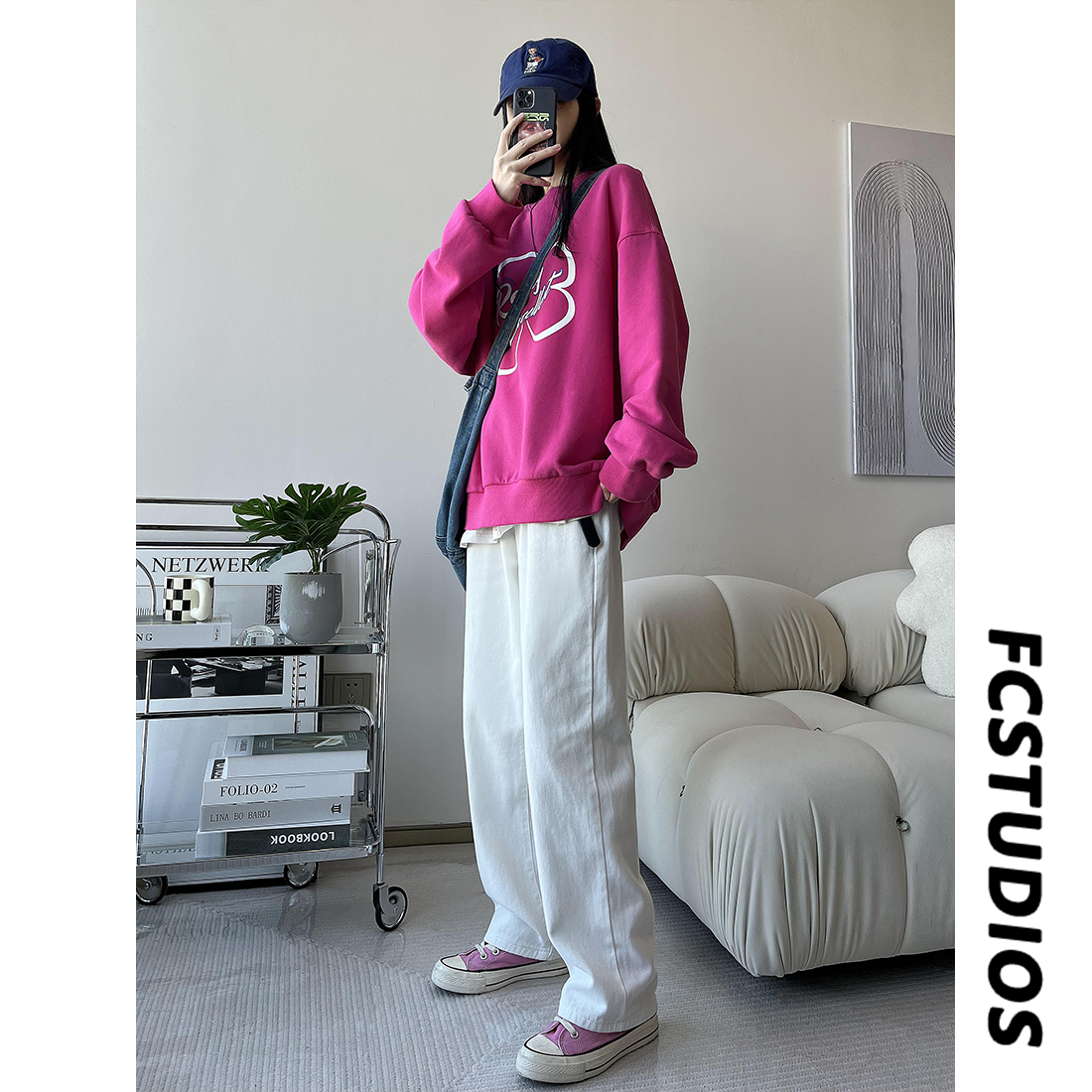 抖音直播款男女港风百搭白色牛仔裤宽松休闲直筒裤N23-P45,男装牛仔裤,电商B327