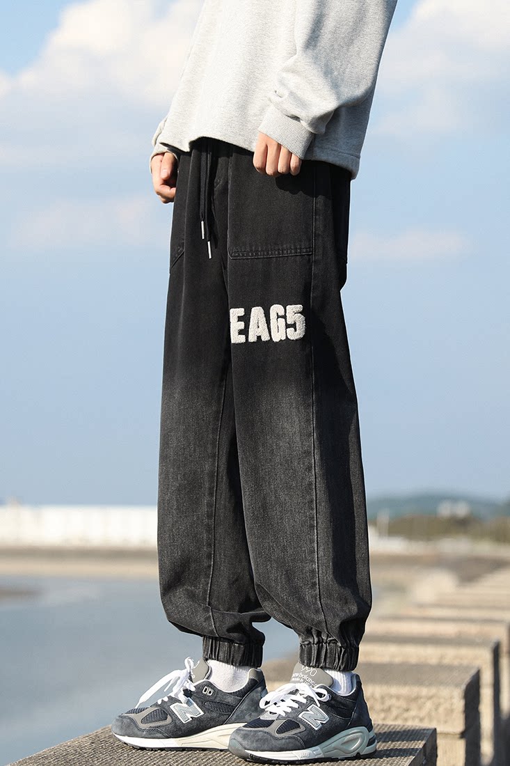 男士刺绣休闲束脚牛仔裤N28-P55限78成份75%棉5%粘纤20%聚酯纤维,男装牛仔裤,电商B327