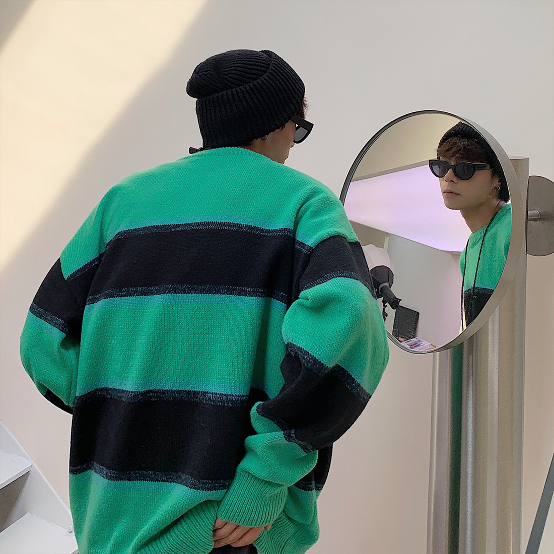 秋冬新款男女同款套头圆领条纹毛衣针织衫外套B327-BKM03-P68,男装针织衫/毛衣,电商B327