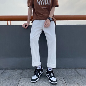 休闲百搭白色牛仔裤男士宽松直筒裤N23-P45