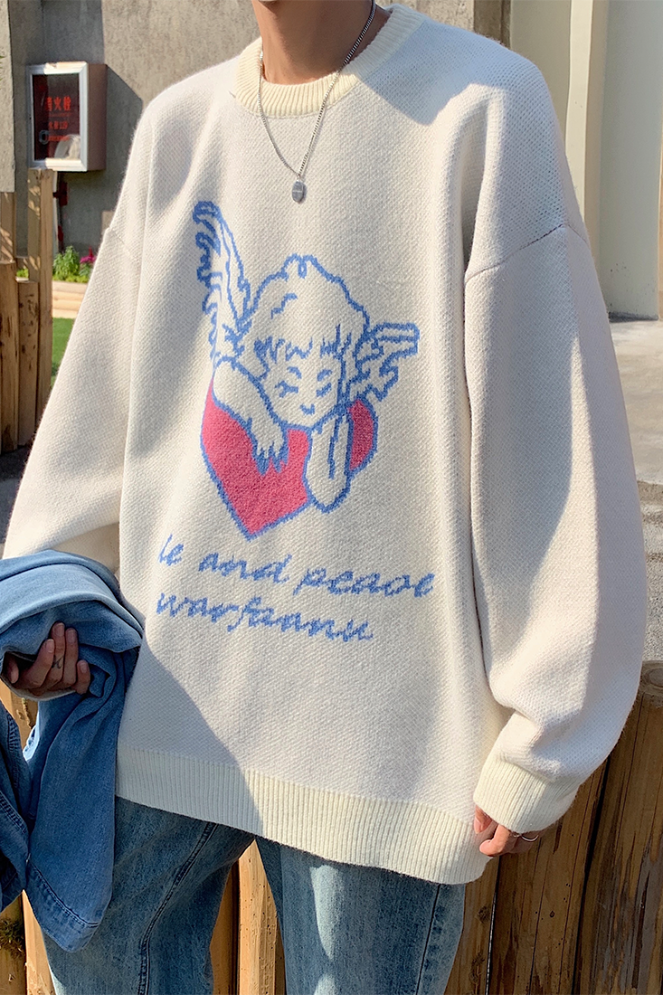 现货-B327-BKM05-P75-秋冬男女宽松印花毛衣保暖针织衫圆领线衣,男装针织衫/毛衣,电商B327