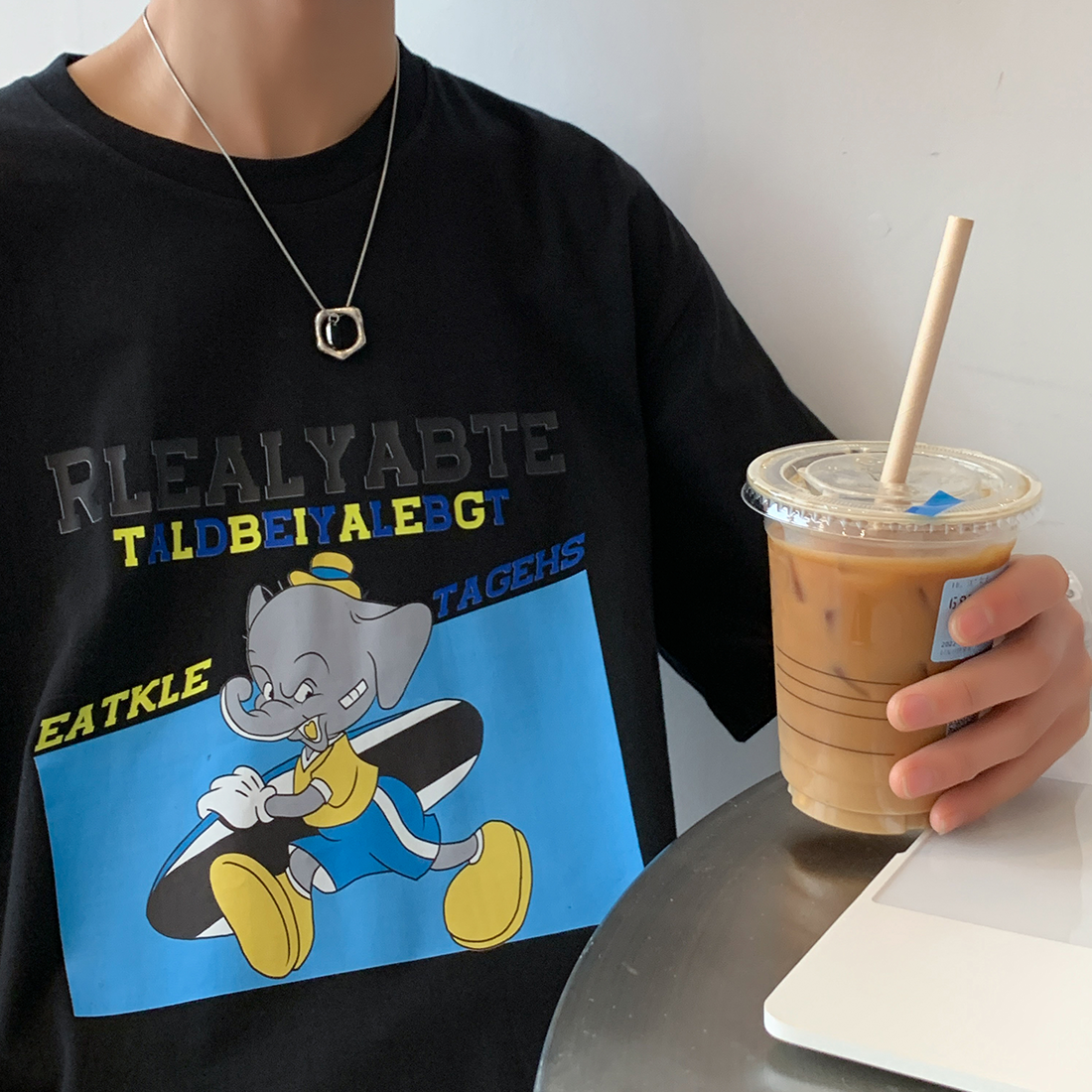 纯棉宽松短袖T恤印花体恤衫T28-P25,男装T恤,电商B327