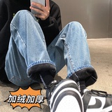 N18-P40加绒P50秋冬加绒加厚宽松直筒牛仔裤男女休闲裤，男装牛仔裤，电商B327
