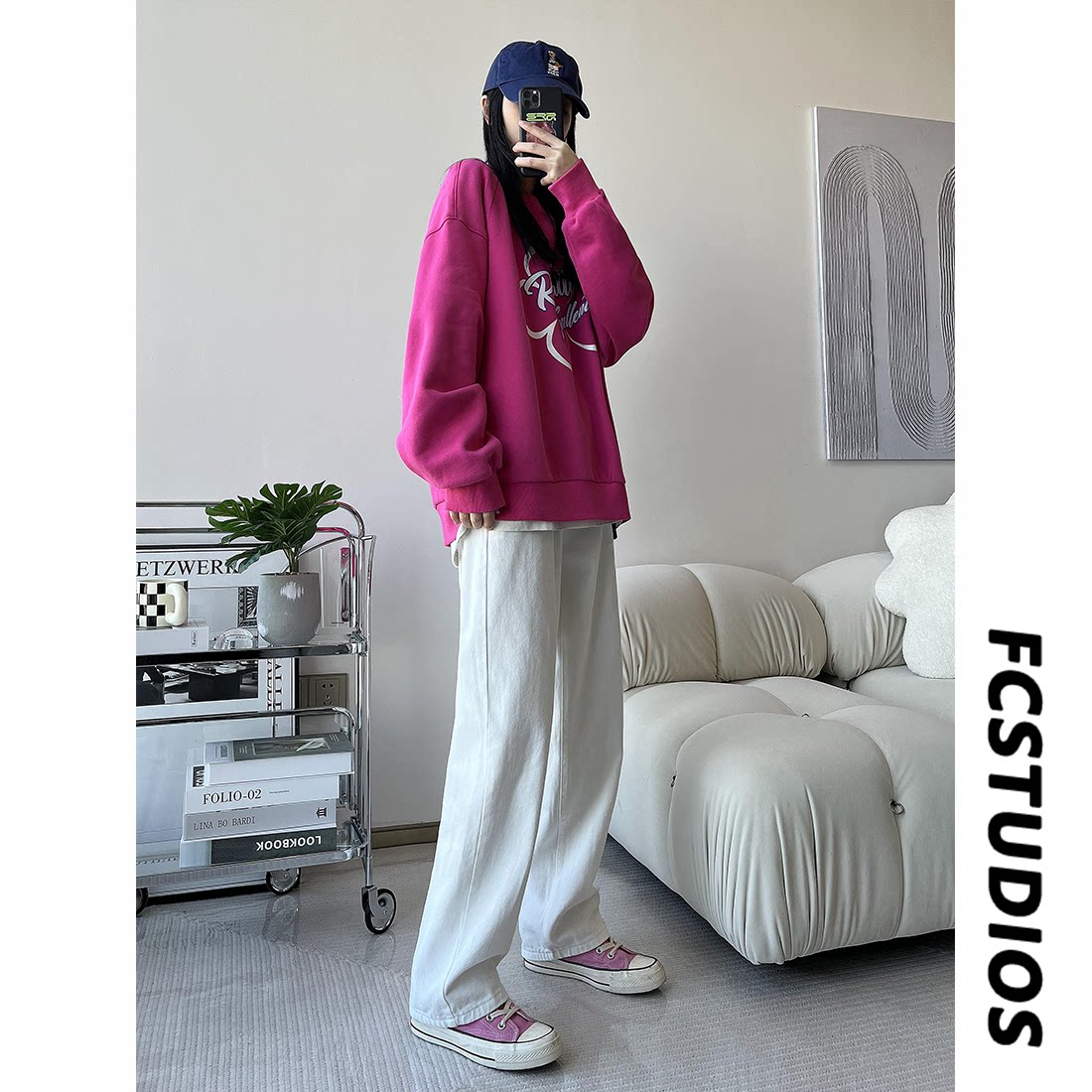 抖音直播款男女港风百搭白色牛仔裤宽松休闲直筒裤N23-P45，男装牛仔裤，电商B327