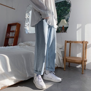 夏天蓝色牛仔裤男女纯色休闲牛仔裤宽松直筒裤子 N68-P40，男装牛仔裤，电商B327