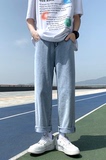 N18-P40现货足~主推夏天蓝色牛仔裤宽松直筒休闲裤子纯色牛仔，男装牛仔裤，电商B327