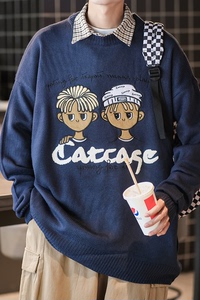 直播品质-秋冬男士宽松圆领套头毛衣刺绣毛线衫 BKM14-P85图片