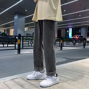 N68-P40 四季款港风纯色休闲牛仔裤宽松直筒裤子蓝色牛仔裤图片