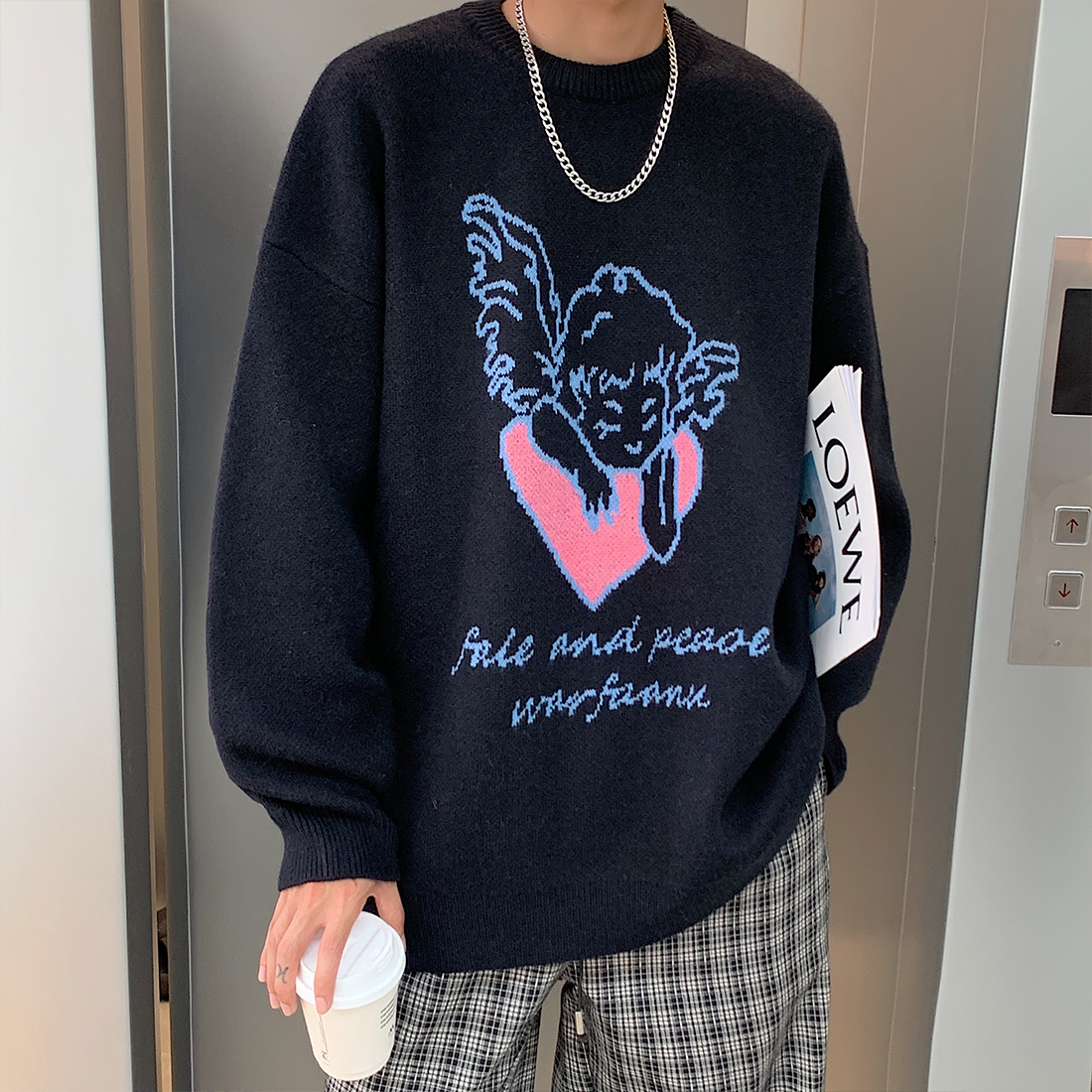 秋冬宽松印花毛衣保暖针织衫圆领线衣外套 现货备足  BKM05-P75图片