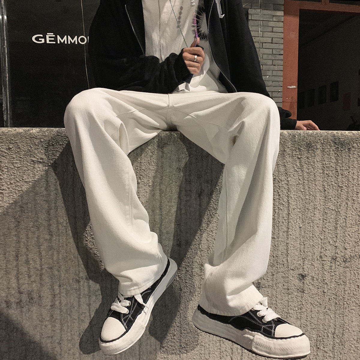 港风男女潮流百搭白色牛仔裤直筒休闲裤N23-P45加绒P55,男装牛仔裤,电商B327