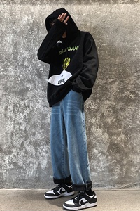 N18-P40加绒P50  秋冬加绒加厚宽松直筒牛仔裤男女休闲裤图片
