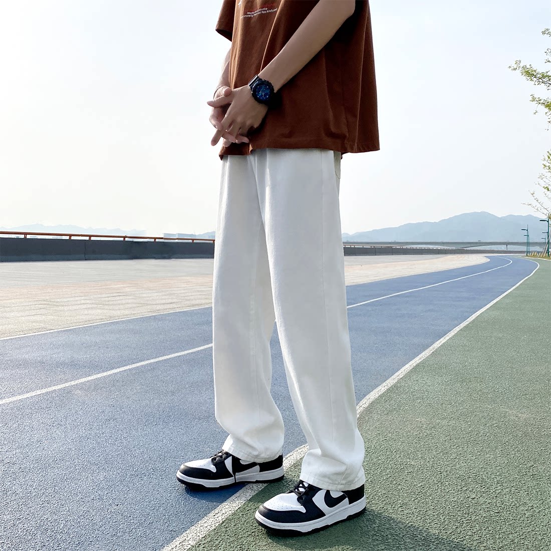 休闲百搭白色牛仔裤男士宽松直筒裤N23-P45,男装牛仔裤,电商B327