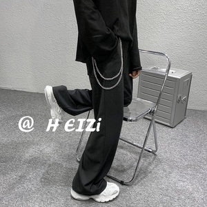 宽松休闲裤西装男女拖地裤情侣休闲裤黑色裤子B327-K13-P50送裤链图片