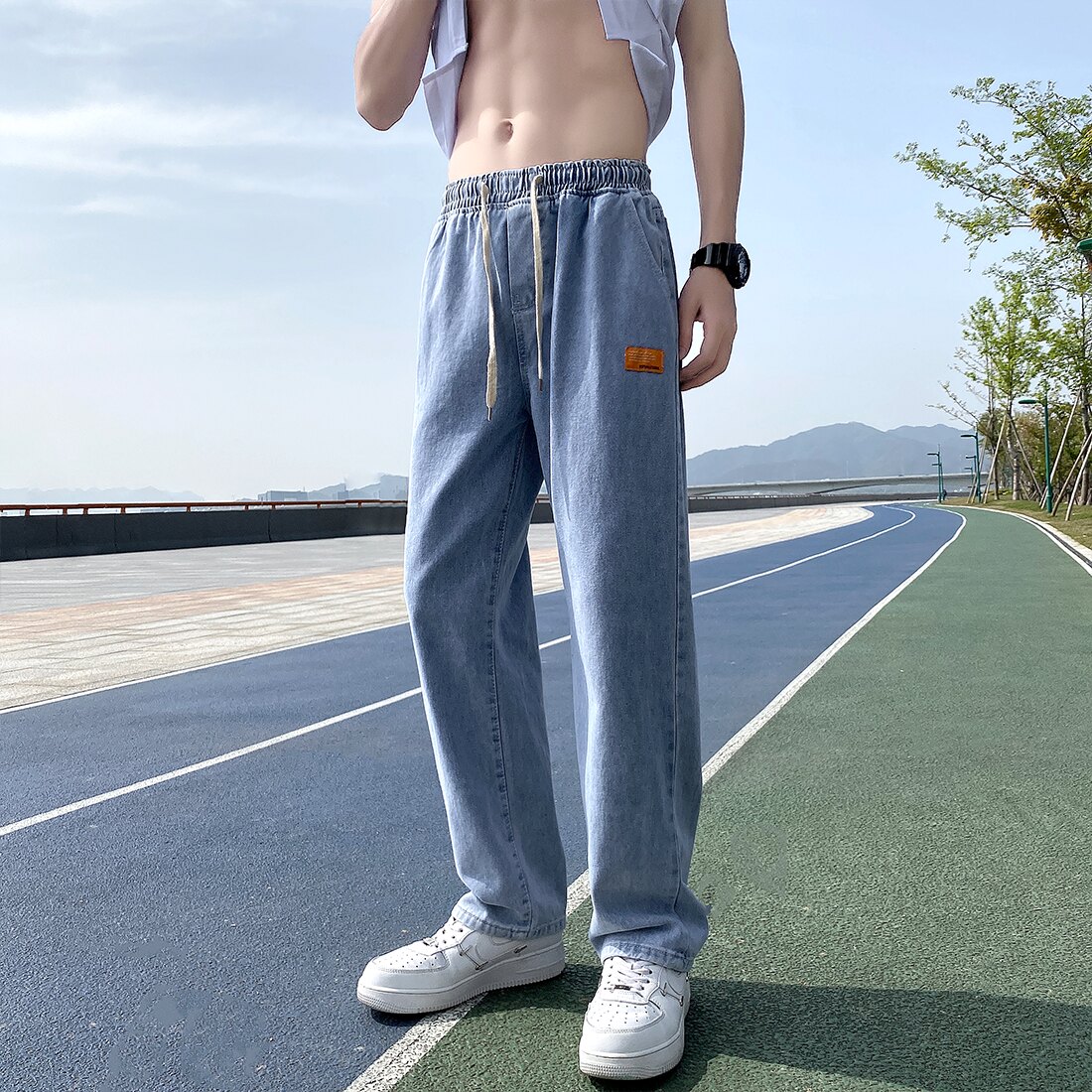 N12-P40港风男女中性宽松直筒休闲牛仔裤,男装牛仔裤,电商B327